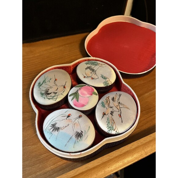 Vintage Silky Fabric Jewelry Sewing Trinket Box Birds - Picture 2 of 7